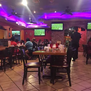 Good atmosphere, TV for sport games, good food and decent service