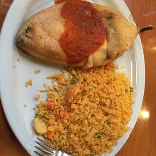 Chili relleno and rice