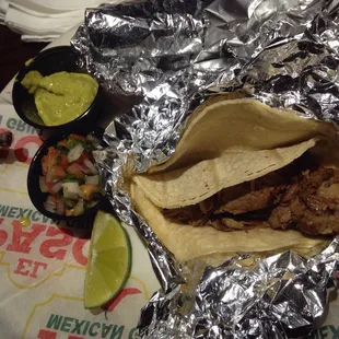 Tacos al Carbon asada....just like the taco trucks in L.A......also arrives with a side of beans and rice