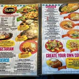 2024 menu: fajitas, vegetarian and chicken entrees, etc.