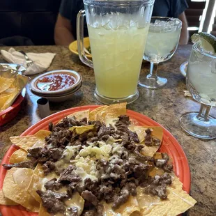 Steak tacos and lime margaritas.