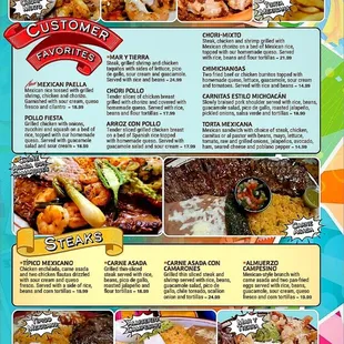 Menu 3rd page. Steaks and a variety of dishes.