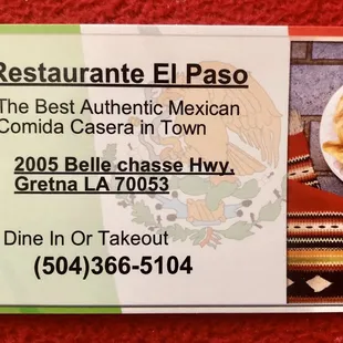 Contact info for the restaurant