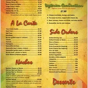 a menu for a mexican restaurant