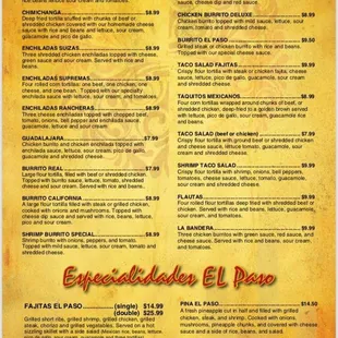 a menu for a mexican restaurant