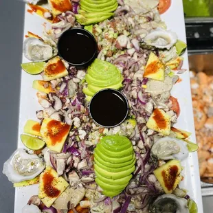 a large platter of food