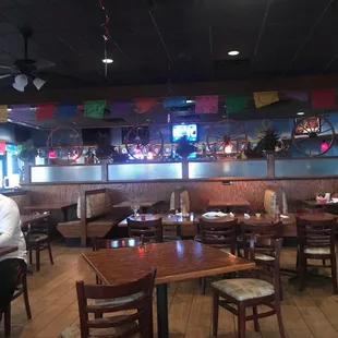 tables and chairs in a restaurant