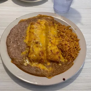 Cheese enchiladas,rice and beans
