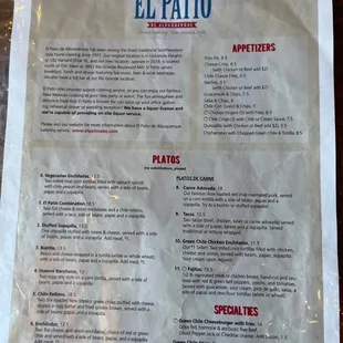 Menu Flip side