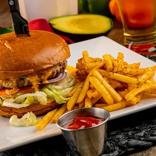 El Patio Burger with fries