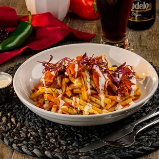 El Patio Fries with Buffalo ranch flavored fries with 4 traditional buffalo wings