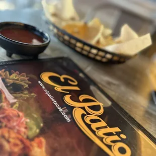 Menu, chips and salsa