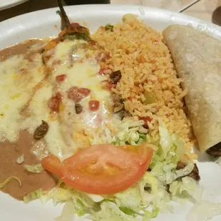 Chili relleno and Carne Asada Taco.