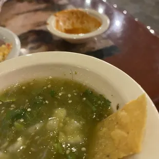 Salsa verde with a hair in it