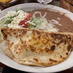 Chicken quesadilla with beans