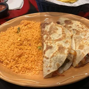 Chicken Fajita Quesadilla with Mexican Rice