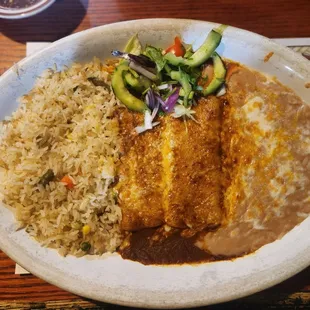 Continuation plate - cheese enchiladas,  rice &amp; beans