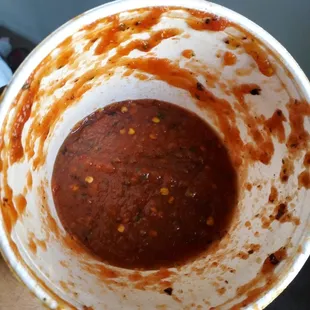 Hot salsa to go. 16oz. It was full when I bought it, of course.