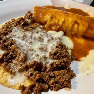 Part of combo #4: burrito and beef and cheese tostada