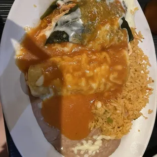 Chile relleno and chicken enchiladas