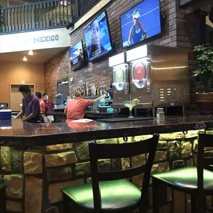 Bar area with changing color lights