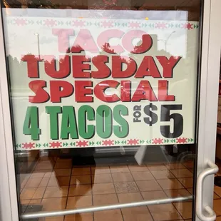 a taco tuesday special sign