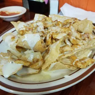 Fajita chicken nachos (just chicken and cheese)