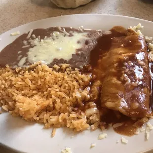 cheese enchilada with rice and beans