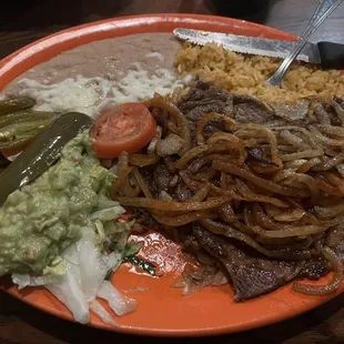 Carne Asada Platter (17.99). Fresh, juicy ribeye