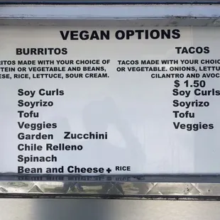 Vegan menu options