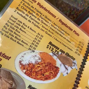 Menu - bean and cheese burrito for $9.75