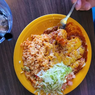 First visit, my husband had red enchiladas with beef.
