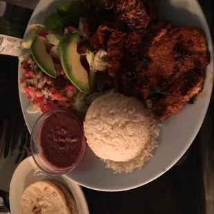 Pork al pastor with rice, beans, thick tortillas and salad...LOTS of food!