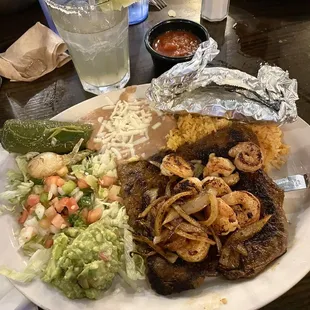 Arrachera con Camarones