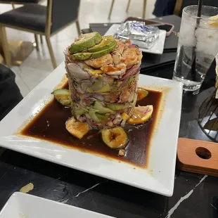 Torre de mariscos...$18.95  ( ceviche stack)