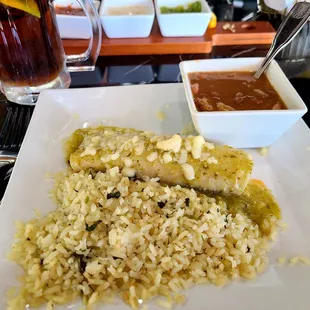 Lunch special (chicken enchilada, lime rice, charro beans=$11.95)