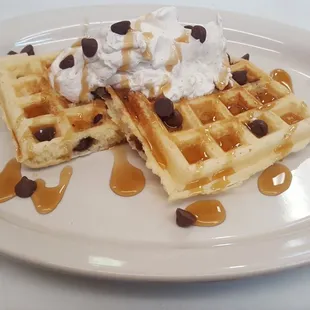 Waffles with fresh whip cream.