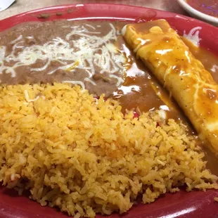 Chicken burrito w/ beans &amp; rice.