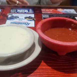Good food here but this queso and salsa are both a  watery runny mess.