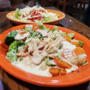 two plates of food on a table