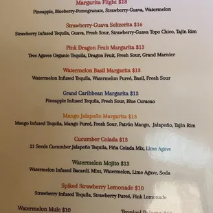 Seasonal drink menu