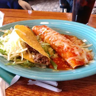 Beef Taco and chicken burrito