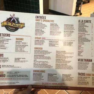 Menu as of 12/2022