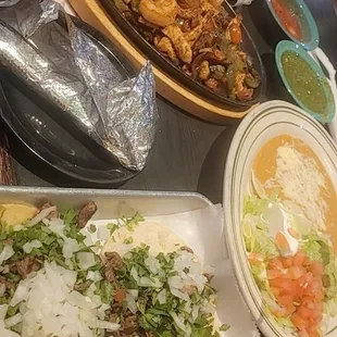 Street Tacos, Chicken and Shrimp Fajitas, 2 regular and 2 soft tacos