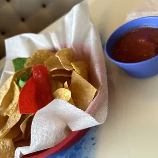 Complementary chips and salsa.