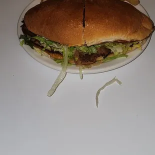 a hamburger and fries