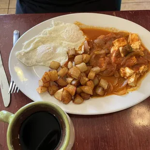 Queso Fresco in ranchero Sauce with potatoes and eggs