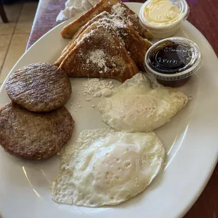 Granddaughter's French toast with egg and sausage