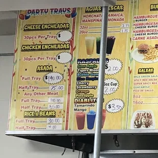 Menu as of July 2019