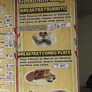 Menu as of July 2019